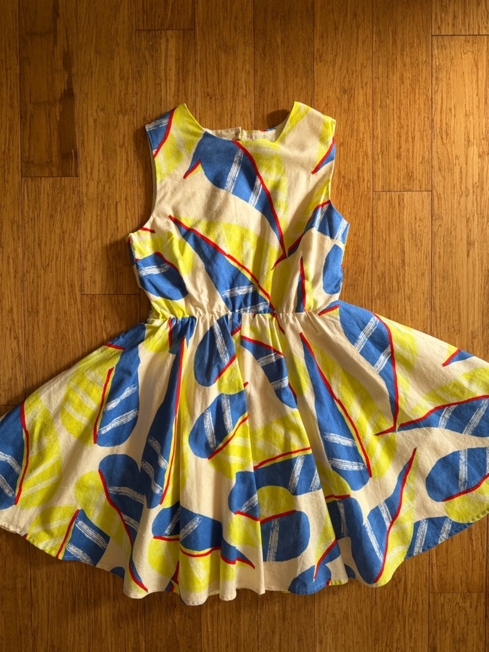 Tea Collection Sleeveless Summer Dress in White with Blue & Yellow Print NWT